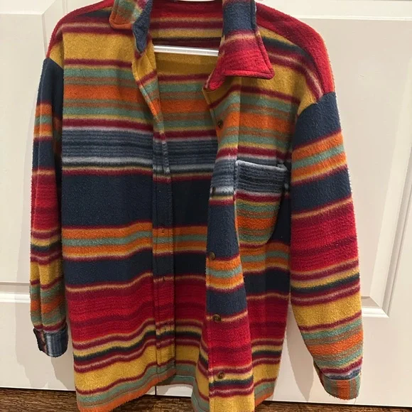 Fleece Striped Button-Up Jacket - Picture 2 of 3